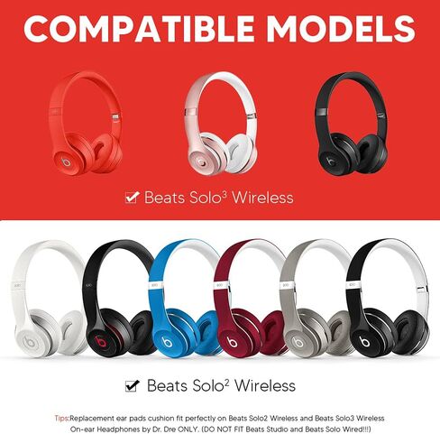 استبدال وسائد الأذن اللاسلكية Beats Solo 3، وسائد أذن من إسفنج الذاكرة من جلد البروتين لسماعات Beats من Dre Solo 3 Wireless وSolo 2 اللاسلكية فوق الأذن (أسود) in Kuwait