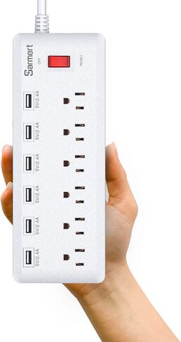 شريط طاقة USB، واقي من التيار الزائد مع 6 منافذ و6 منافذ شحن USB، سلك تمديد عالي التحمل بطول 6 أقدام، موسع منفذ USB للمنزل والمكتب 1625 وات/13 أمبير in Kuwait