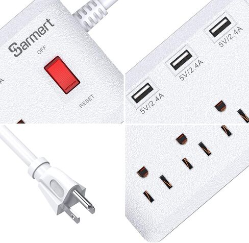 شريط طاقة USB، واقي من التيار الزائد مع 6 منافذ و6 منافذ شحن USB، سلك تمديد عالي التحمل بطول 6 أقدام، موسع منفذ USB للمنزل والمكتب 1625 وات/13 أمبير in Kuwait