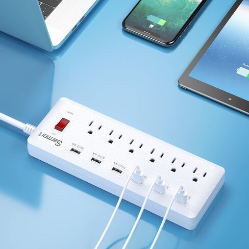 شريط طاقة USB، واقي من التيار الزائد مع 6 منافذ و6 منافذ شحن USB، سلك تمديد عالي التحمل بطول 6 أقدام، موسع منفذ USB للمنزل والمكتب 1625 وات/13 أمبير in Kuwait