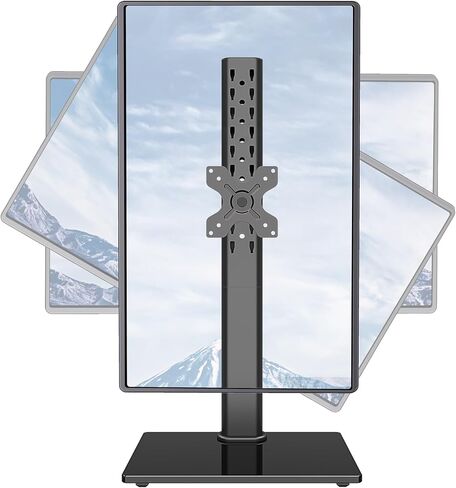 حامل شاشة عمودي MOUNTUP لشاشة كمبيوتر بحد أقصى 42 بوصة 26.4 رطل، حامل شاشة مفرد قائم بذاته للمكتب، ارتفاع 28.35 بوصة قابل للتعديل، حامل VESA قابل للتدوير، قاعدة قوية من الزجاج المقسى in Kuwait