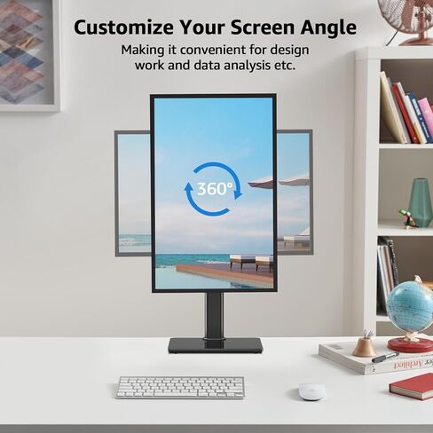 حامل شاشة عمودي MOUNTUP لشاشة كمبيوتر بحد أقصى 42 بوصة 26.4 رطل، حامل شاشة مفرد قائم بذاته للمكتب، ارتفاع 28.35 بوصة قابل للتعديل، حامل VESA قابل للتدوير، قاعدة قوية من الزجاج المقسى in Kuwait