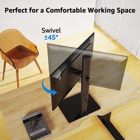 حامل شاشة عمودي MOUNTUP لشاشة كمبيوتر بحد أقصى 42 بوصة 26.4 رطل، حامل شاشة مفرد قائم بذاته للمكتب، ارتفاع 28.35 بوصة قابل للتعديل، حامل VESA قابل للتدوير، قاعدة قوية من الزجاج المقسى in Kuwait