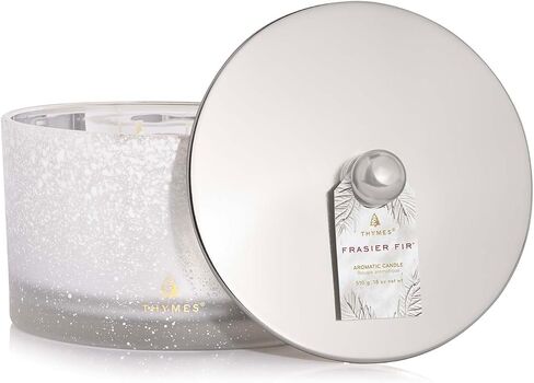 Thymes Frasier Fir Flocked Jar Candles – Scented Candles for Home with Notes of Siberian Fir, Cedarwood & Sandalwood – Holiday Candles for Christmas Decor – White Candles (Poured Candles, 6.5 oz) in Kuwait