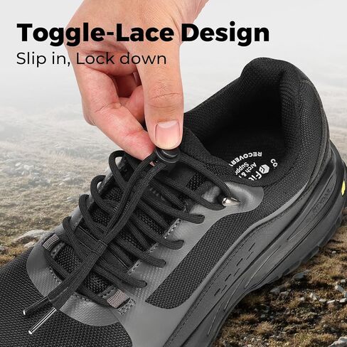 FitVille Extra Wide Mens Hiking Shoes, Quick Laces Hiking Walking Shoes, Slip On Trail Running Sneakers with Arch Support & Wide Toe Box for Camping,Nature Walks in Saudi Arabia