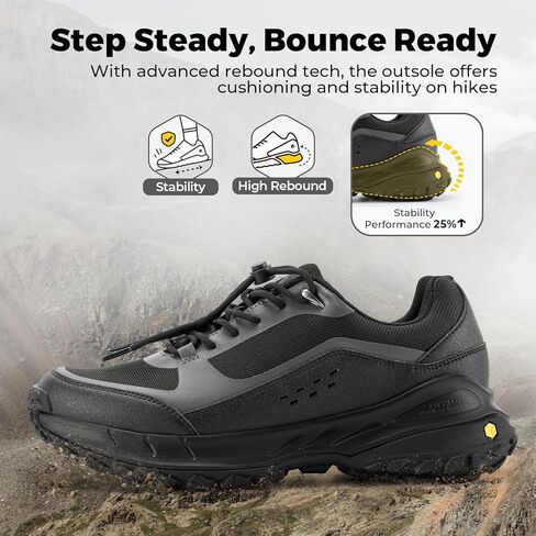 FitVille Extra Wide Mens Hiking Shoes, Quick Laces Hiking Walking Shoes, Slip On Trail Running Sneakers with Arch Support & Wide Toe Box for Camping,Nature Walks in Saudi Arabia