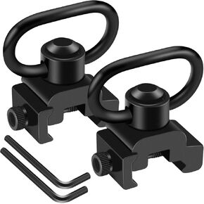 360° Rotation Picatinny Sling Swivel Mounts, 2 Point and Traditional Sling Picatinny Rail Mount with 1.25" Push Button QD Sling Swivels - Black (2 Pack)