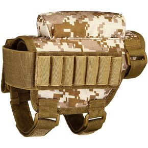 Tactical Gun Buttstock Shell Holder,Portable Adjustable Rifle Cheek Rest Pouch,2 Molle Pouch 7 Grid Shells Pack for Hunting Shooting