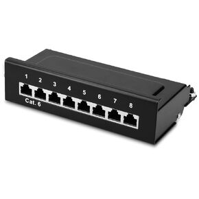 kwmobile 8 Port Patch Panel - RJ45 Cat6 Shielded Network Splitter Panel with Ground Wire - Includes Screws and Dowels for Wall Mount Installation