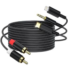 RCA to Light-ning Cable 5FT, 3 in 1 RCA to 3.5mm Audio Cable RCA to USB C Cable AUX to 2 RCA Male Cables Adapter for i Phone, i Pad, HDTV, Home Theater, Speaker, Power Amplifier, Car, Black