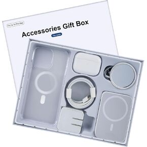 6 Pack Accessories Gift Box Kit Includes Bluetooth Headphones, PD Fast Charger with Cable, Crystal Clear Magnetic Case, Magnetic Charger & Wireless powerbank Compatible for iPhone 14 Pro Max 6.7"
