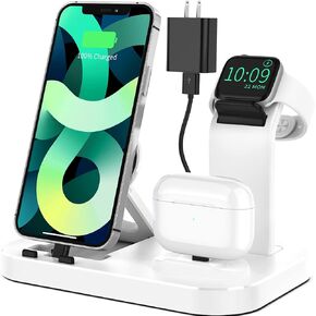 3 in 1 Charging Station for Apple Devices with 15w Adapter Compatible with iPhone14/13/12/11/X/8/7/6/5 Series, Apple Watch Series 8/7/SE/6/5/4/3/2/1, Airpods1/2/3/Pro,Fast Charger Dock(White)