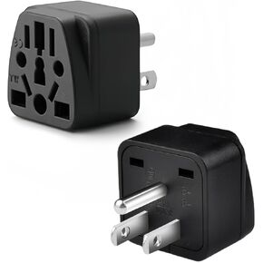 2 Pack US Travel Plug Adapter, European to US Travel Adaptor and Converter, EU,UK,AU,CN,JP,Asia,Italy,Brazil,Swiss to USA (Type B), 3 Prong Grounded USA Wall Plug Adaptor Outlet Power Converter(White)