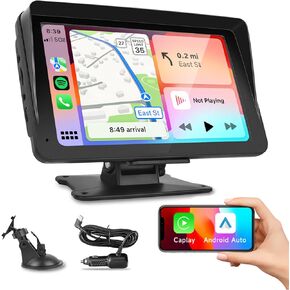 Podofo Wireless CarPlay Car Screen, 7 inch HD IPS Touchscreen Portable Car Radio Receiver, Car Stereo with Android Auto/Ariplay Mirror Link/Bluetooth/GPS, for Car Truck SUV Pickup RV Van