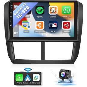 SIXWIN Android 13 1G+32G Car Stereo for Subaru Forester Impreza WRX 2008 2009 2010 2011 2012 with CarPlay Android Auto 9 Inch Touchscreen with Bluetooth GPS Navigation WiFi HiFi FM SWC Backup Camera