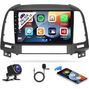 SIXWIN 2G+32G Android 13 Car Radio for Hyundai Santafe 2006-2012 with Wireless Apple Carplay Android Auto Mirror Link 26UI Bluetooth 9 inch Touchscreen with GPS Navigation WiFi EQ FM Backup Camera MIC
