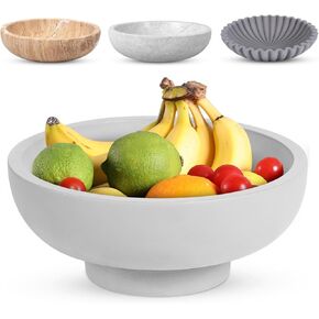 Concrete Fruit Bowl for Kitchen Counter - Large Decorative Bowl for Home Decor - Modern Pedestal Bowl - Key Bowl for Entry Table - Footed Bowl - Entryway Bowl for Keys