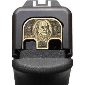 Milspin CNC Milled 3D Engraved Slide Back Plate Compatible with Glock Gen 1-5 I 3 Dimensional I Made in USA (3D $100 Bill Ben Franklin, Brass, Models G17-G41, G45)