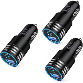 USB C Car Charger, 3Pack [PD 3.0+2.4A] 30W Dual Port Fast Car Charging Lighter Adapter Type C Cigarette Charger Plug for iPhone 16 15 14 13 12 11 Pro Max SE XR XS X 8, Samsung S24 S23 S22 S21 A13 A53