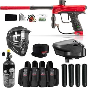 Maddog Dye Rize CZR Full Auto Paintball Gun Marker w/ 48/3000 HPA Tank, Empire Halo Too Loader, Empire Helix Thermal Mask, Neck Protector, 4+3 Harness & (4) Pods Starter Package