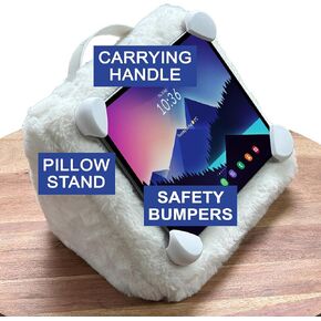 Safety Lounger Tablet Pillow Stand Holder for Family & Kids, Soft Cozy Lap Bed Stand, Strong Carrying Handle, Protective Corner Safety Bumpers, Fits iPad All Generations, Samsung Galaxy, Kindle, etc.