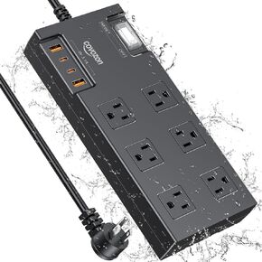 Outdoor Extension Cord Waterproof, 6 Wide Outlets 6ft IPX6 Outdoor Power Strip Weatherproof with 4 USB Ports Surge Protector for Dorm Room Home Office.