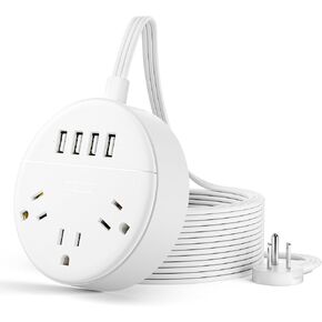 15 FT Extension Cord, NTONPOWER Flat Plug Power Strip with 4 USB Ports(2 USB C), Long Extension Cord with Multiple outlets, for Home Office, Indoor, Living Room, Travel, White