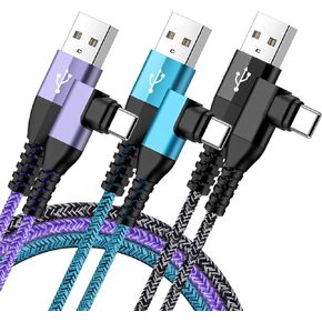 USB C Android Phone Charger Cable Fast Charging 3.1A Power Cord 3 Pack 6FT 90 Degree Type A to C for Google Pixel 9 Pro XL 8a 8 7a 7 Pro,Samsung Galaxy A16 A35 A14 A54 S24 S23 Ultra A15 A25 S22 S21 FE