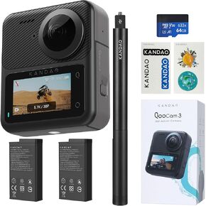 KanDao QooCam 3 Action Camera with Dual 1/1.55" Sensors, 5.7K 30FPS 360 Sports Camera, HDR Video, 62MP Panoramic Photo, DNG8, F1.6 Large Aperture, Stabilization, Waterproof, Superior Night Shot