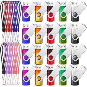Aoriher 20 Pack Flash Drives Bulk Gradient Color USB 2.0 Thumb Drives with Lanyards Portable USB Jump Drive Pendrives Zip Drive USB Sticks for Data Storage, File Sharing (2 GB)
