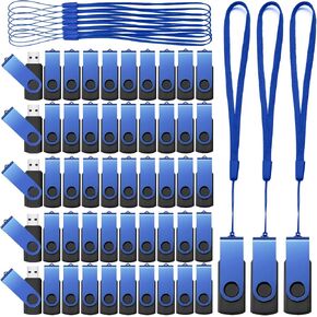 Aoriher 50 Pack USB 2.0 Flash Drives Bulk, Portable USB Thumb Drives with Lanyards, Swivel Flash Drives Thumb Drives for Office School Data Storage (2GB)