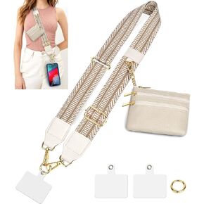 Clip and Go Strap for Phone with Wallet Crossbody, Universal Phone Lanyard Crossbody, Adjustable Comfortable Phone Strap with Zippered Pouch