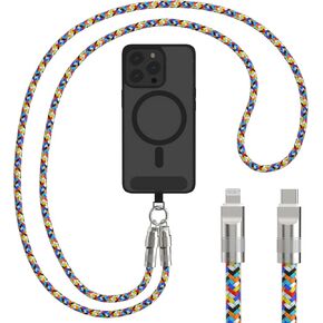 2 in 1 Cell Phone Lanyard Built-in USB C to Lightning Cable, 4ft Phone Lanyard Crossbody with Fast Charging Lightning Cable for iPhone 14 13 12 11 Pro Max Xr Xs 8 and More