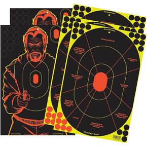 BIRCHWOOD CASEY Shoot-N-C 12" X 18" Combo 5 Reactive Targets - 3 Handgun Trainer & 2 Bad Guy Silhouette Targets - Highly Visible Instant Feedback Self-Adhesive Targets for Pistol Shooting Practice