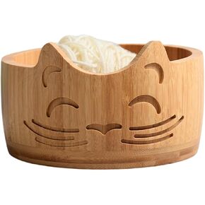 Wooden Yarn Bowl, 5.9 * 3.2inch Knitting Yarn Holder, Yarn Bowls with Holes for Crocheting (A)
