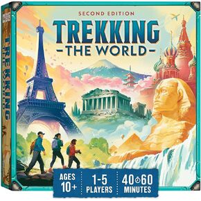Trekking The World (الإصدار الثاني) - لعبة اللوحة العائلية الحائزة على جوائز | رائعة للأطفال بعمر 10 سنوات فما فوق | سهلة التعلم | مصممة خصيصًا لـ Globetrotters بواسطة Underdog Games