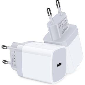USB C Adapter, European Plug Adapter, 2-Pack Fast 20W Europe Travel Plug Power Adapter Type C Wall Chargers for iPhone 16 15 14 13 12 11 Pro Max XR XS X 8,Samsung Galaxy S24 S23 A15,iPad,Google Pixel