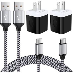 Type C Charger Fast Charging Block 5V/1A Wall Charger Box Plug Cube Brick with C Charger Cable 3ft USB Type C Cable Cord for iPhone 16, Samsung Galaxy A15 A16 S24 A55 A54 S23 S22 Ultra A14 A13 Z Flip6