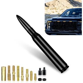 1 PC Car Modified Bullet Antenna, 5.4" Enhance Radio Signal Antenna with Screw Washer Mounting Accessory, Waterproof Rust-Proof External Replacement Antenna, Universal for Cars Truck (Black)