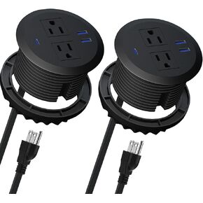 2 PCS 3 Inch Desktop Power Grommet,20W USB C Fast Charging,6 ft Power Cord,Black