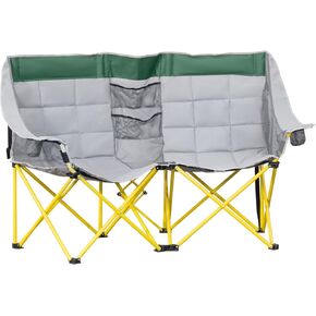 Outsunny Loveseat Style Camping Chair, Oversized Folding Lawn Chair with Carry Bag & Cup Holders, for Outdoor, Beach, Picnic, Hiking, Travel, Navy Blue & Gray