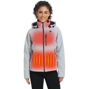 ORORO Women's Heated Jacket with Heated Collar, 4 Heat Zones Heated Coat with Battery and Detachable Hood
