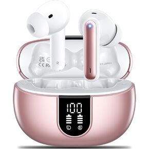 Wireless Earbuds Headphones Bluetooth 5.3 with 4 ENC Noise Cancelling Mics,Hi-Fi Stereo in Ear Ear Buds with LED Screen,IPX6 Waterproof,42h Duration Playback for iPhone and Android white earphones