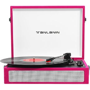 Vintage 3-Speed Bluetooth Record Player with Built-in Speakers, Portable Suitcase LP Vinyl Player with USB Recording, Wireless Music Playback, RCA/AUX/Headphone Jack, Retro Turntable