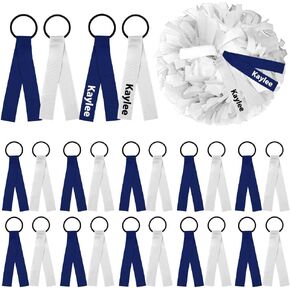 24 Pcs Cheerleader Pom Poms Tag, Purple Yellow Cheerleader Pom Poms Name Tag Ribbon Cheer Camp Pom Tags Tie Ribbon for Backpack Cheer Team Gift