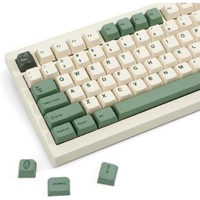130 Keys Green PBT Keycaps, MDA Profile Keycaps Dye Sub Custom Keycaps, English ANSI Layout Beige Green Keycaps Botanical Keycaps for Mechanical Keyboard