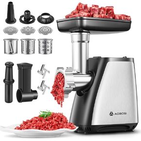 AAOBOSI Meat Grinder, 4-In-1 Meat Grinder Electric [2800W Max] with 3 Slice, Shred Blades,2 Blades,4 Plates,Sausage Stuffer,Kubbe Kit, for Home Kitchen Use, Stainless Steel