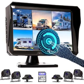11-Inch 6 Split Touchable 128GB Large Audio Screen 1080P Backup Camera Monitor & Built-in DVR Video Recorder for RV Truck Trailer Rear Side Front Reversing View Wired System Image Waterproof DCM06