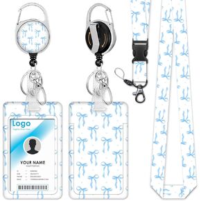 Cute ID Badge Holder with Retractable Reel Clip White Floral Badge Holder for Women with Breakaway Lanyards Office Gifts Supplies