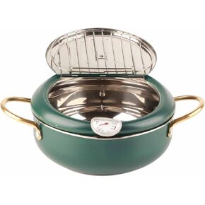 Joyzan Stainless Steel Deep Frying Pot with Thermometer,Nonstick Cooking Fryer Lid Oil Drip Drainer Rack Japanese Tempura Pan Controllable Saucepan Induction Cooker Electric Stove Kitchen French Fries
